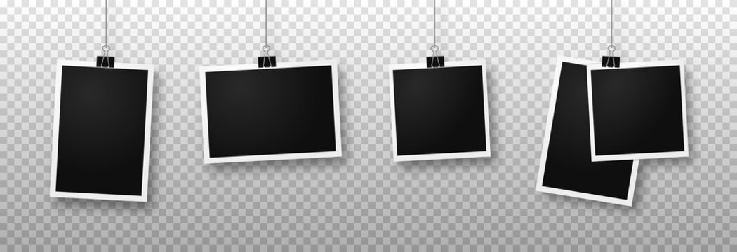 Set of realistic vector photo frames png. Photo frame for your design. Hanging photo frame on an isolated background.