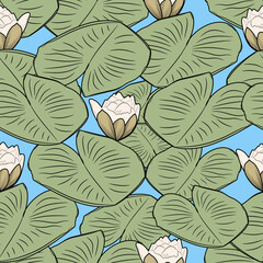 Lotus on sky background seamless pattern
