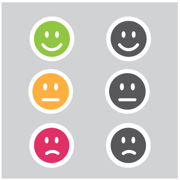 Red, yellow, green smile face icons with negative, neutral and positive mood, sticker, vector, icon.