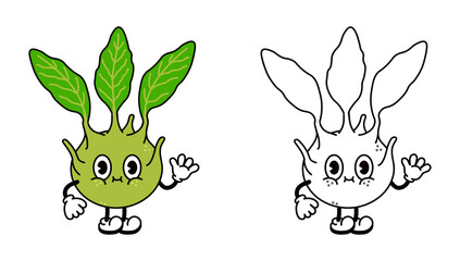 Cute funny brussels sprouts waving hand character outline cartoon illustration for coloring book. Vector hand drawn traditional cartoon vintage, retro, cabbage character. Isolated on white background