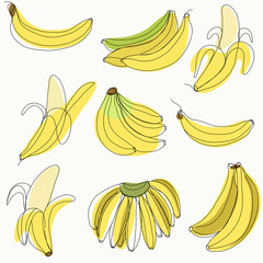 Simplicity banana fruit freehand continuous line drawing flat design collection.