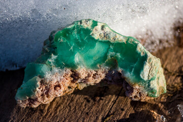 Chrysoprase - a sample of green raw collection stone, a variety of quartz and chalcedony. Field...