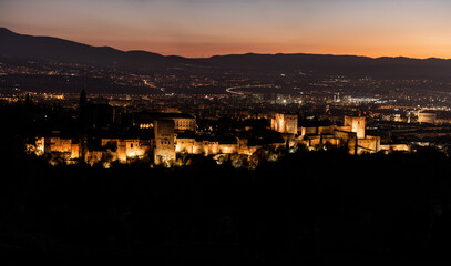 sunset over La Alhambra of granada