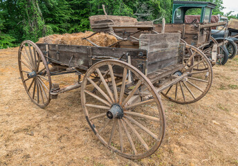 Fototapeta na wymiar Horse-drawn wooden wagon