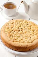 Shortbread pie with almond chocolate filling and tea