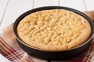 Homemade shortbread pie with almond chocolate filling