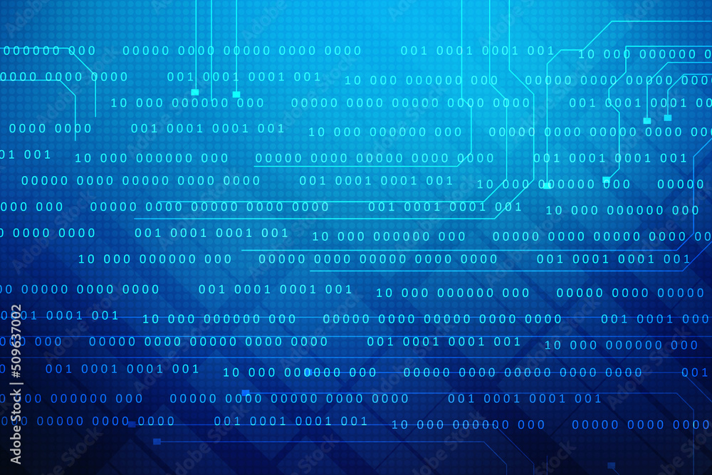 Poster 2d illustration abstract digital binary data on computer screen