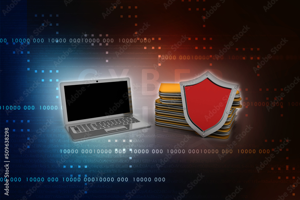 Aufkleber 3d rendering laptop with shield near folder