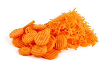 Grated carrot, isolated on white background.