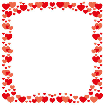 Squared frame with red hearts. Vector design template.