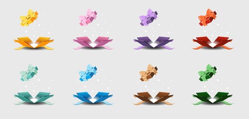 Gift box set with ribbon bow isolated on  background.
 Realistic vector icon for present,
 birthday or wedding banners