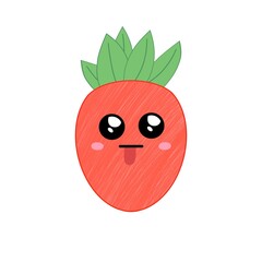 Obraz premium Cute cartoon strawberry with different emotions. Cute emoticons with different facial expressions.Funny emoticon in flat style.