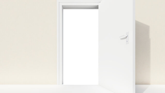 Interior background empty wall with open door 3d render