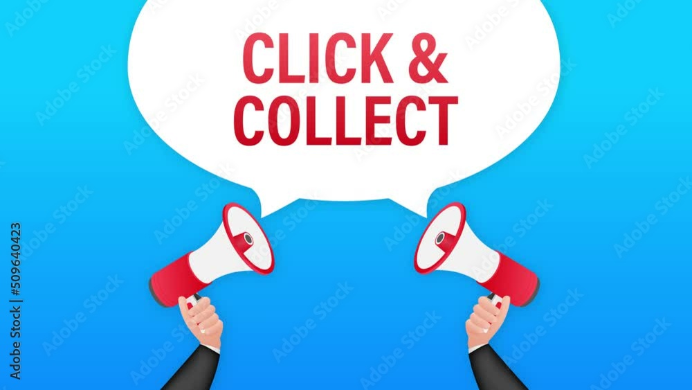 Poster megaphone click and collect banner. flat style. website motion graphics icon. motion graphics . 4k
