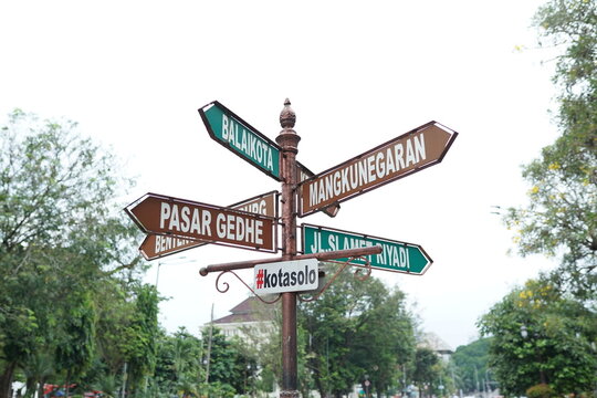 SOLO, INDONESIA - JUNE 9th, 2022 - Solo city road markers as cardinal directions and guides