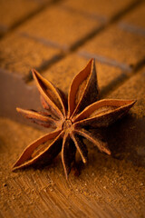 star anise close-up on the background of chocolate