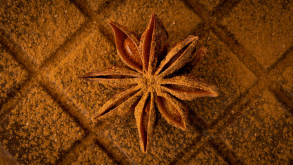 star anise close-up on the background of chocolate