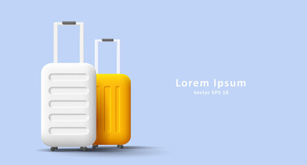Web banner with 3d illustration of suitcases in yellow and white colors
