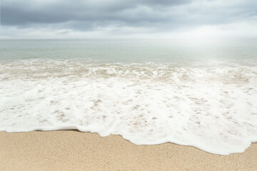 Splashing sea waves on sunny day.Summer vacation background.