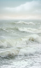 Splashing sea waves on sunny day.Summer vacation background.