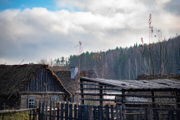 Obraz premium Abandoned old village on the lake. Close-up, artistic noise.