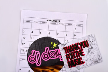 Thank you for the music. Dj day concept. Isolated on white background.