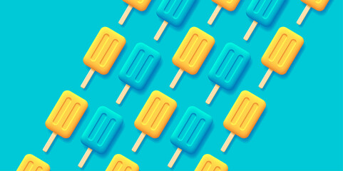 Background with 3d ice cream pattern, stripe of sweets