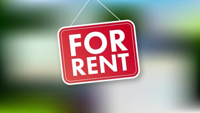 For rent sign. Real estate, advertising, house rent, property concept Motion graphics 4k
