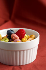 Close View of Colorful Cereal with Raspberries, Blueberries and Blackberries
