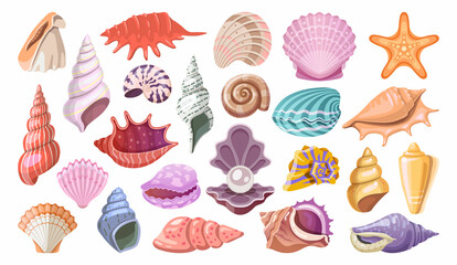Seashell or sea shell icon set, vector clipart.