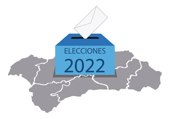 Mapa de andalucia con urna de votar de elecciones 2022. © Gabrieuskal