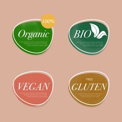 Organic label, natural label, organic banner with hand drawn stain brush watercolor. Tag and badge organic logo vegan food mark. - obrazy, fototapety, plakaty