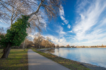 Tata Castle and old lake view in Tata City, Hungary
