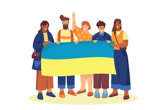 People With Ukrainian Flag, Banner Or Clipart.