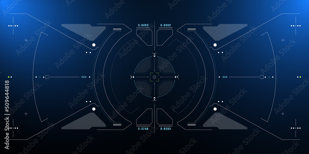 Poster HUD futuristic virtual element user interface control monitoring for drone, space ship, cockpit vector design.