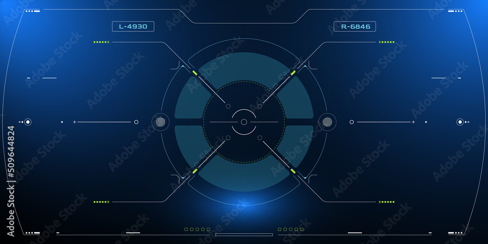 Fototapete HUD Futuristic Elements Automatic Target Scan User Screen Interface Vector. Abstract Scifi Control Monitor Panel Aiming, Cockpit Enemy Searching  illustration.