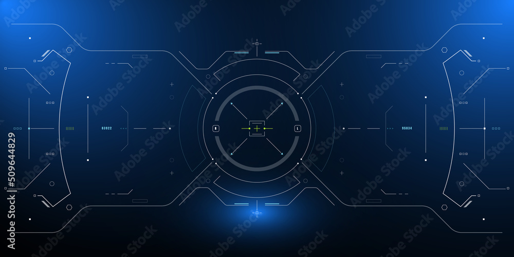 Aufkleber HUD Futuristic Drone, Space ship, Cockpit UI, GUI Screen Design Element. UI Technology Monitoring Virtual Reality View Display Concept Vector.