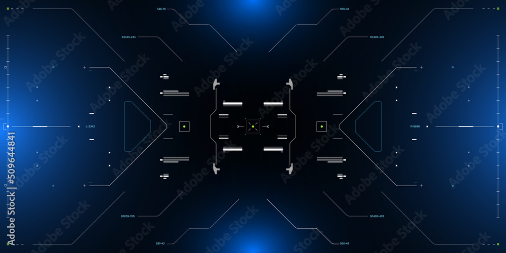 Poster HUD futuristic scifi concept system technology simulation concept. UI, GUI display for game, drone screen, space ship, radar vector.