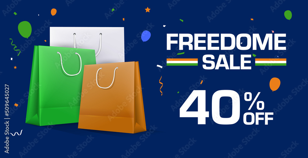 Wall mural independence-day freedom sale concept shopping bags in tri color with 40 percent off