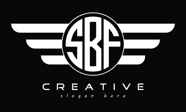 SBF three letter initial letter logo in circle with wings vector template.