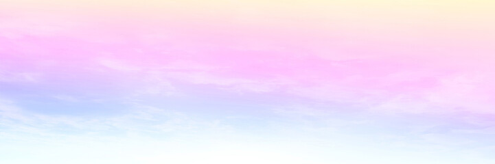 Pastel sky with soft white clouds. Fantastic color fantasy background. Sweet dreams concept for wallpaper, backdrop and design.