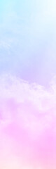 Pastel sky with soft white clouds. Fantastic color fantasy background. Sweet dreams concept for wallpaper, backdrop and design.