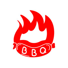 Logo bbq sausage, isolated on white background. Vector illustration for menu, cafe, bar, poster, restaurant, banner, emblem, sticker, logo, label.