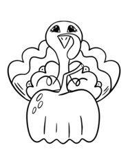 Thanksgiving Day coloring book page. Turkey coloring page. Cartoon outline illustration of a bird.