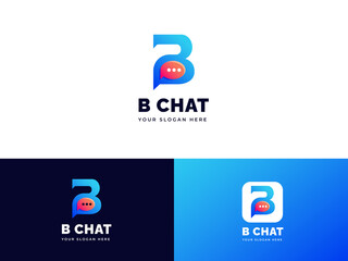 Letter B with chat icon logo design creative emblem talk design. initial letter icon brand template
