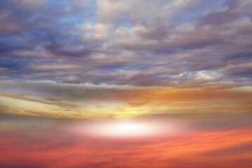   orange   yellow blue cloudy sky and pink sun beam on sunset evening hature landscape