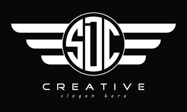 SDC three letter initial letter logo in circle with wings vector template.