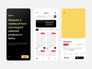 Complete UI Kit Template for Fashion Marketplace E-Commerce Mobile Application with Sleek and Modern Design, User-Friendly Navigation, and Customizable Layout