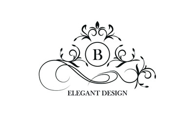 Luxurious logo in vintage style with the initials B. Exquisite vector monogram, frame, label, emblem for the design concept of a boutique, hotel, business.