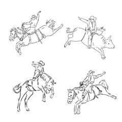 Fototapeta na wymiar An hand drawn freehand vector - RODEO. Scene from the american culture.